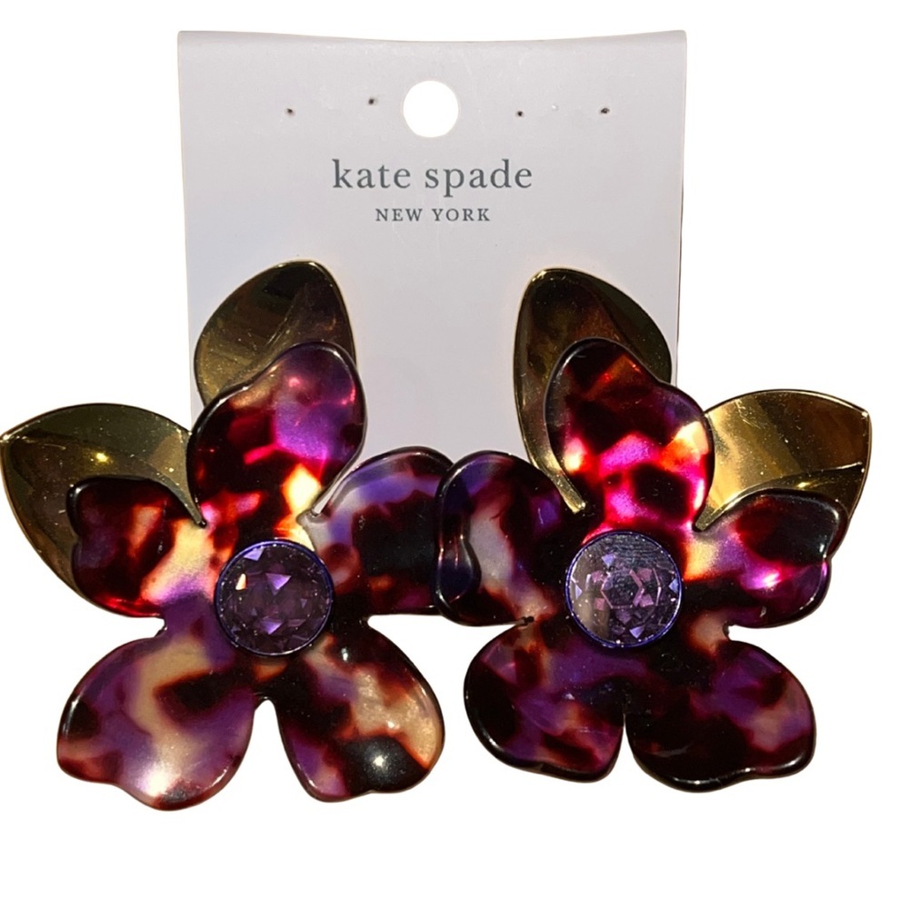 KATE SPADE New York Petal Pushers Statement Studs Earrings Purple Gold Resin NWT